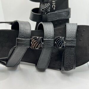 VIONIC Black Amber Comfort Strappy Slingback Sandals EVA Microfiber EUC Size 11